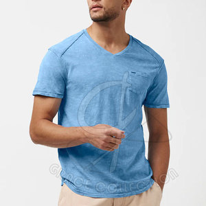 T-shirts décontractés pour hommes 100% coton délavés à l'acide respirants avec poche avant Service OEM Marque privée Prix raisonnables - Product Image 2