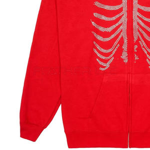 Sudadera con capucha de alta calidad con cremallera completa y pedrería de 8mm, diseño de calavera personalizado, logotipo personalizado, estilo para parejas, tela de color personalizable - Product Image 3