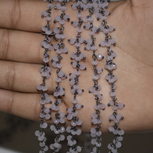 Black plated Pink Rose quartz Beads <b>Cluster</b> Rosary Chain, Beaded Chain for Bracelet necklace jewelry Making, 3mm bead chain - Product Image 2