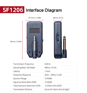 Simplefly SF1206 5.8GHz sistema di chitarra senza fili USB ricaricabile ricevitore trasmettitore portatile <span class=keywords><strong>Audio</strong></span> <span class=keywords><strong>Video</strong></span> accessori per - Product Image 6