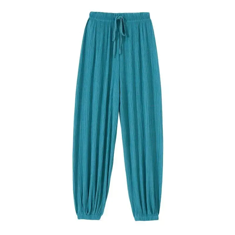 2024 Spring Summer New Commuter Solid Color Elasticized High-waisted Drawstring Thin Loose Belted Straight Casual Pants