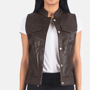 Chaleco de cuero de tamaño juvenil con cuello abierto a presión y cremallera frontal estilo Club Chaleco de cuero estilo más caliente 2024 chaqueta de cuero genuino chalecos Casuales - Product Image 2