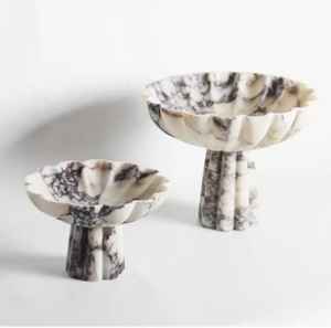 Bol sur piédestal en résine naturelle de luxe, plateau à fruits en pierre cannelée, support décoratif pour compote, centre de table, décoration de maison et d'hôtel, vase - Product Image 1