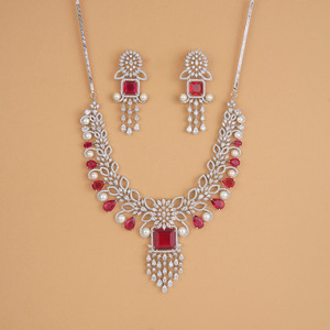 Ensemble de collier de perles de diamant américain Look classique pour femme plaqué rhodium avec des breloques à la mode chics - Product Image 6