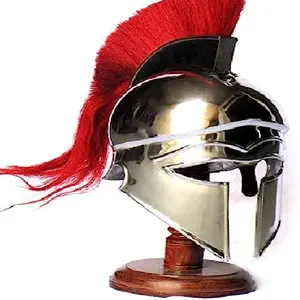 Middeleeuwse Griekse Corinthische Helm Pantser Rode Pluim Stalen Helm Replica Draagbare Helm Pantser Roman Kn