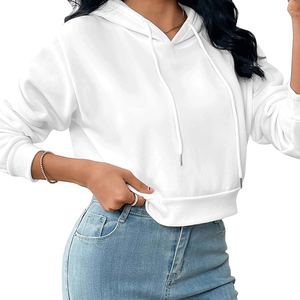 Sudadera con Capucha de Alta Calidad para Mujer, Blanca, de Felpa, Manga Larga, Estilo Corto, Hombros Caídos, Ropa Urbana, Transpirable, con Cremallera - Product Image 1