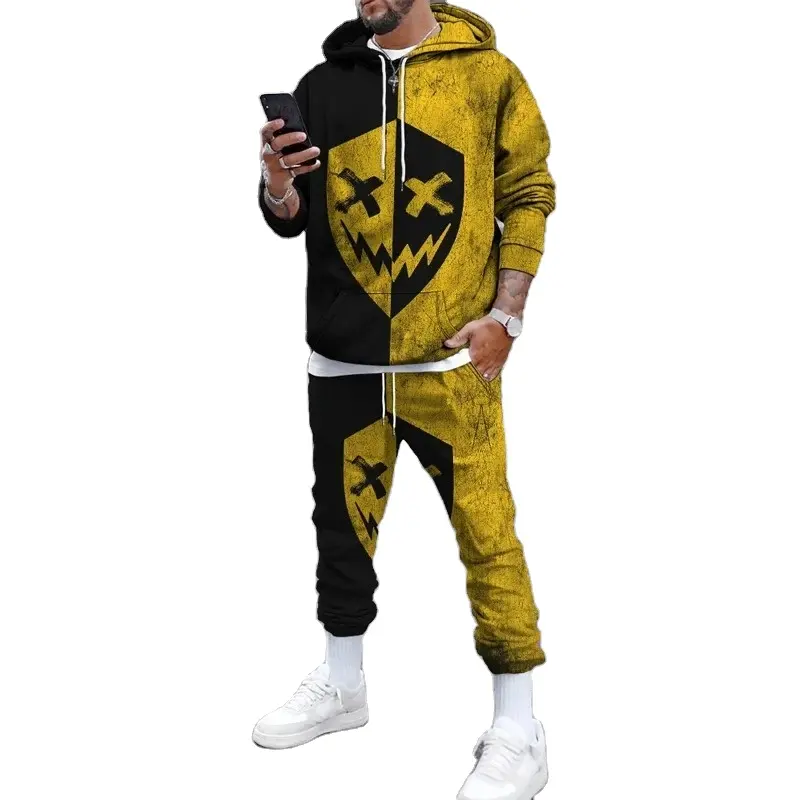 New digital 3D printed hoodie set, jogging casual sports pants two-piece set, autumn and winter hip-hop men's clothing