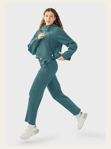 Conjunto de 2 piezas para mujer, pantalones holgados Retro de cintura alta de talla grande de algodón y lino sólido, traje informal para primavera y otoño para mujer - Product Image 5