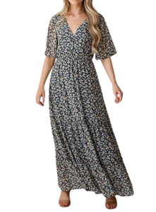 เดรสยาวถึงข้อเท้าลายดอกไม้สีน้ำเงินชุดเดรสลำลองสำหรับงานปาร์ตี้ - Product Image 6