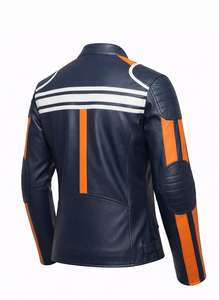 <b>Men</b> Slim Fit Leather <b>Jacket</b> with Sporty Orange Accent and Zip Closure - Product Image 3