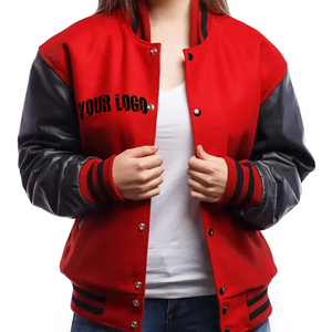 Chaqueta universitaria roja hecha a medida de alta calidad para mujer, Mangas de cuero de lana gruesa y cálida, ropa de invierno de nuevo diseño con relleno de algodón - Product Image 4