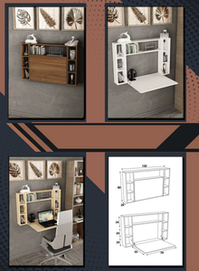 Ragnar Bền Hiện Đại Treo Tường Có Thể Gập Lại Bàn Với Kệ Sách Tiết Kiệm Không Gian Nghiên Cứu Bảng Cho Nhà Và Văn Phòng - Product Image 2