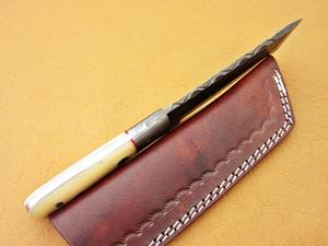 Couteau Tanto fait main Damas avec manche de traversin en mosaïque d'os et gaine en cuir Prix supporté par l'OEM personnalisable - Product Image 2