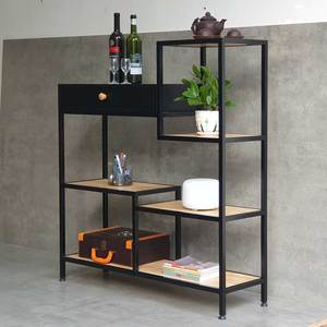 Standing Iron Frame Rubber Wood Decorative Shelf with <b>Drawers</b> for Living Room - Product Image 2