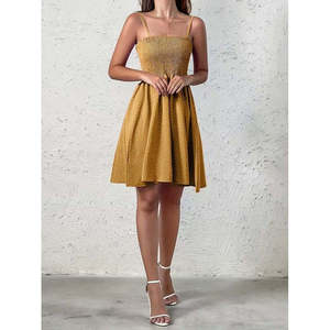 Jane's Women's A-Line Shirred Dot Pattern Short Supreme <b>Dress</b> with Spaghetti Straps for Casual Summer Wear - Product Image 5