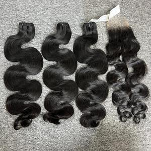 Vente en gros d'ensemble complet d'extensions de cheveux humains cambodgiens vierges 100% droits naturels de luxe Machine à double trame Source de haute qualité - Product Image 1