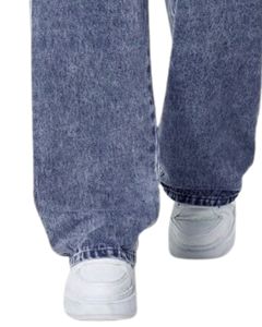 Jeans cargo à jambes larges bleu foncé pour femmes, pantalon en denim taille haute avec poches utilitaires, vêtements de rue décontractés, fournisseur OEM - Product Image 5