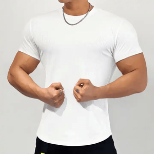 Camiseta de Manga Corta para Hombre, Cuello Elástico, 100% Algodón, Estampada, Sólida, Transpirable, Holgada, Informal, para Verano - Product Image 4