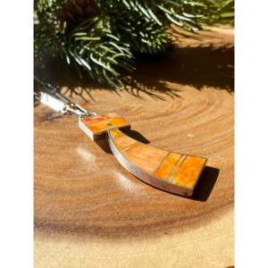 Harold Smith Spiny Oyster & Geometric Sterling Silver Inlay Necklace for Gift - Product Image 3