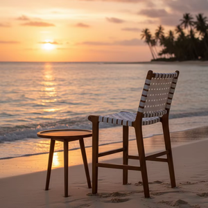 Tabouret de bar SOLOBEAT en teck moderne avec assise et dossier tressés à la main, design rustique écologique pour l'extérieur - Product Image 1