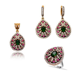 Emerald Stone Authentic Design <b>Set</b> Wholesale Turkish Handcrafted <b>Silver</b> <b>Set</b> Women Trendy Fashion - Product Image 1