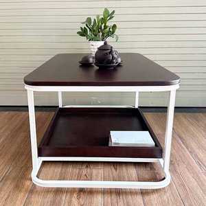 Minimalist Two-Tiered Sofa <b>Table</b> with Curved Rubber Wood Frame-TT68237 - Product Image 4