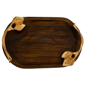 Bandeja de servicio ovalada de madera ecológica de gran venta, mango de bayas plateadas, alta calidad de exportación para restaurante, mercado, boda a granel - Product Image 1