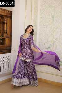 Nuevo diseño de lentejuelas Jacquard viscosa y trabajo bordado Zari para boda Festival desgaste Sharara traje con seda rusa Dupatta - Product Image 6