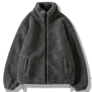 Veste en polaire d'hiver Hip Hop Streetwear Veste zippée en fourrure pour hommes Automne Couleur unie Vestes légères Noir Blanc - Product Image 3