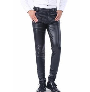Meilleur prix réel 100% véritable hommes pantalons en cuir respirant couleur unie fermeture éclair hommes pantalons en cuir - Product Image 3