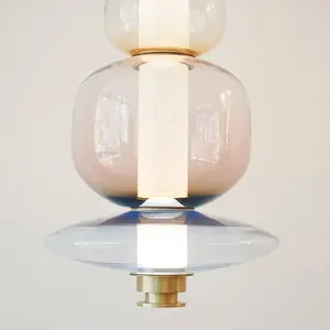 Lustre LED contemporain en verre empilé, or rose et noir, luminaire suspendu pour l'intérieur, décoration pour la maison et l'hôtel - Product Image 6