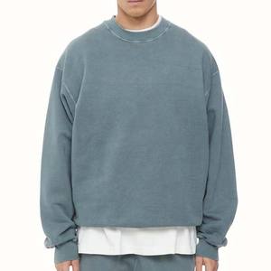 380 GSM para hombre de gran tamaño Vintage ácido lavado 100% algodón sudadera bordada cuello redondo ropa deportiva suelta ajuste ácido lavado invierno - Product Image 1