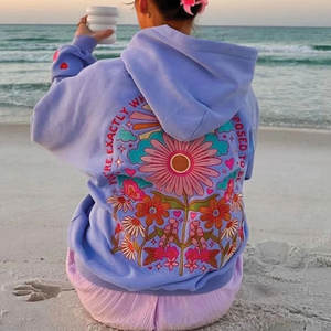 Vintage Retro Floral <b>Aesthetic</b> Oversized 3D Embroidery Lavender Affirmation Graphic Front Sweatshirt Casual Streetwear <b>Hoodie</b> - Product Image 3