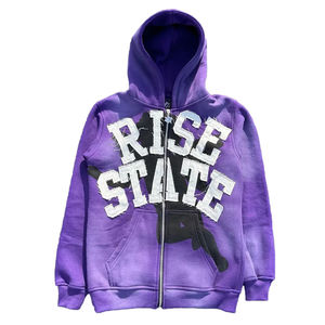 100% algodón de gran tamaño Sun Faded Streetwear apliques bordado Sudadera con capucha personalizada hombres peso pesado Zip up desgastado ácido lavado sudaderas con capucha - Product Image 6