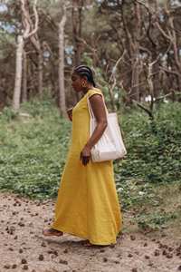 Robe longue en lin décontractée pour femme élégante avec imprimé floral 100% lin lavable emballage personnalisé taille naturelle fournisseur du Vietnam - Product Image 5