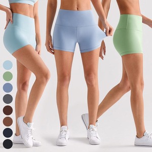 Venta al por mayor de mallas deportivas de las mujeres de secado rápido de cintura alta elástico Biker Shorts Short Workout Fitness Leggings Yoga Shorts para mujeres - Product Image 2