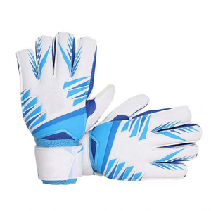 KATBROS INDUSTRY Football Goalkeeper Gloves Leather White Blue Sublimation Print Full Finger Non-Slip Breathable Adjustable Hook - Product Image 1