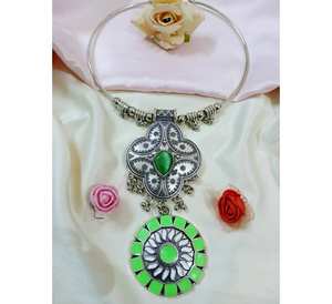 Conjunto de Hasli hecho a mano elegante y ligero a la moda, collar de compromiso verde de loro de acero inoxidable para regalo - Product Image 1