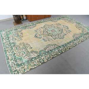 พรมตุรกีวินเทจขนาด 5.2x9.5 ฟุต พรมขนาดใหญ่ พรมขนสัตว์สีเขียว - Product Image 4