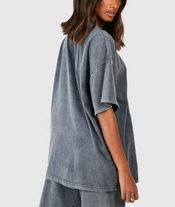 T-shirt pour femme surdimensionné de poids lourd OEM, design personnalisé, épaules tombantes, streetwear graphique, hip-hop, t-shirt délavé - Product Image 5