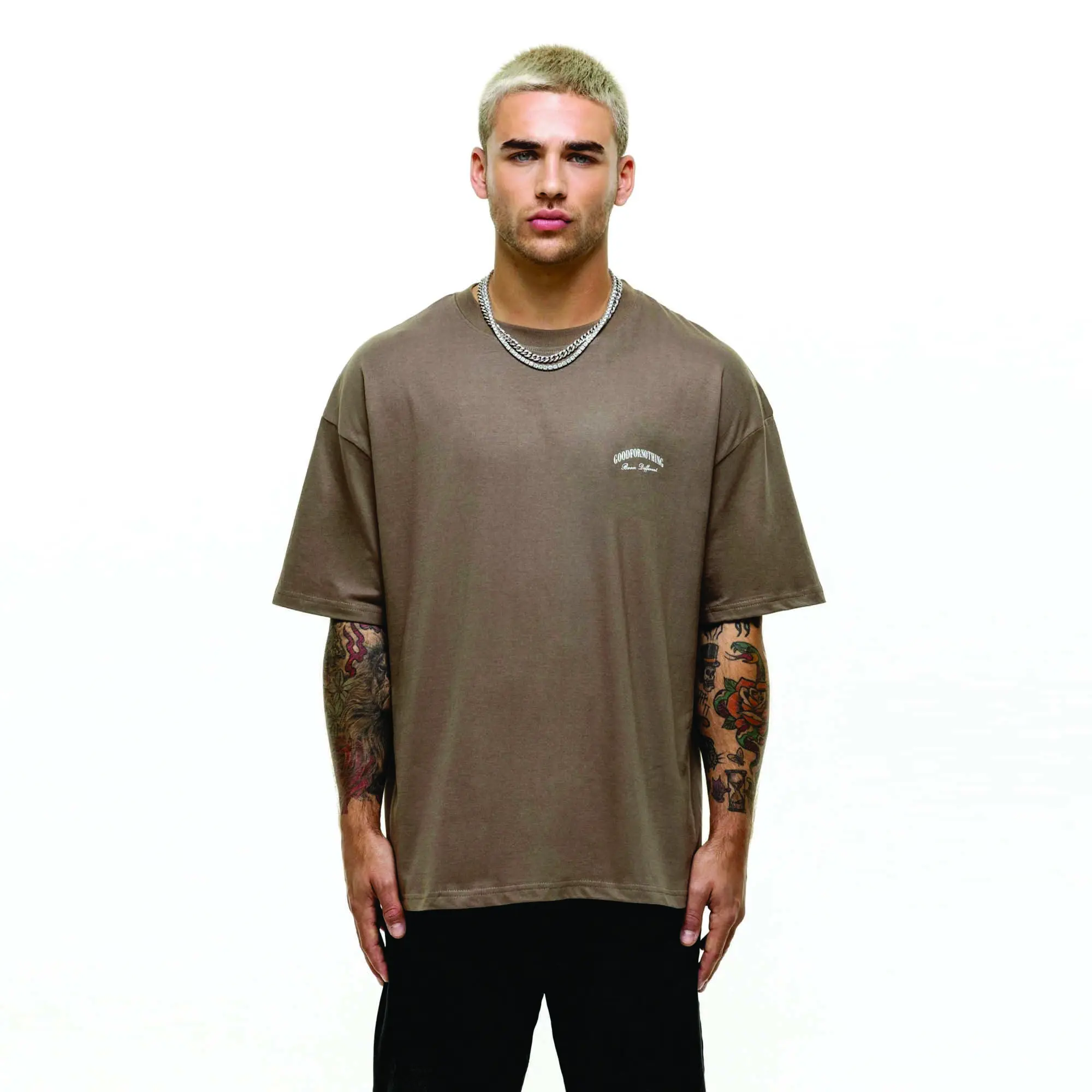 T-shirt da uomo personalizzata di alta qualità con collo a lupetto Plus Size 100% cotone pesante di lusso con spalla scesa t-shirt vuota per uomo
