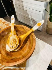 Meilleure Qualité Fabriqué À La Main En Résine Fourchette Cuillère Ustensiles En Bois Très Poli avec Logo Personnalisé Maison Hôtel Restaurants Directement Inde - Product Image 3