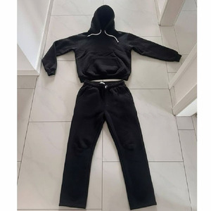 Ensemble de survêtement épais couleur unie, coupe oversize à épaules tombantes, comprenant un sweat à capuche et un pantalon de jogging, en molleton de coton, tendance du marché américain - Product Image 1