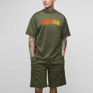 เสื้อยืดและเซ็ตสั้นสำหรับผู้ชายเสื้อฮิปฮอปสีทึบมาใหม่2025โลโก้ออกแบบได้ตามต้องการ - Product Image 4