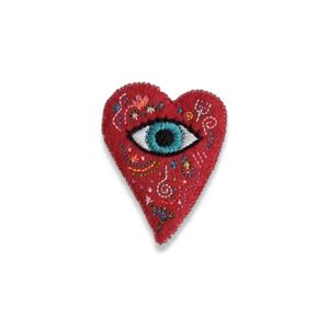 Broches de diamantes de imitación bordados a mano con corazón rojo y ojo, Broches hechos a mano con cuentas de alambre de lingotes, PIN de moda - Product Image 1