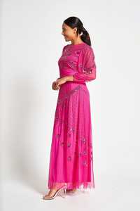 Elegante vestido de noche de cuerpo entero de trompeta/sirena para mujer, transpirable, de malla de poliéster, bordado de perlas, antiestático - Product Image 4