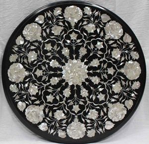 Table basse ronde et rectangulaire en marbre avec incrustation de pierre Pietra Dura durable, design contemporain, personnalisable pour le mobilier de maison - Product Image 5