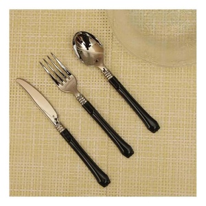 Luxe Royal Or Poli Avec Poignée En Résine Noire En Acier Inoxydable Banquet De Mariage Couverts Argenterie Couverts Cuillère Et Fourchette Ensemble - Product Image 1