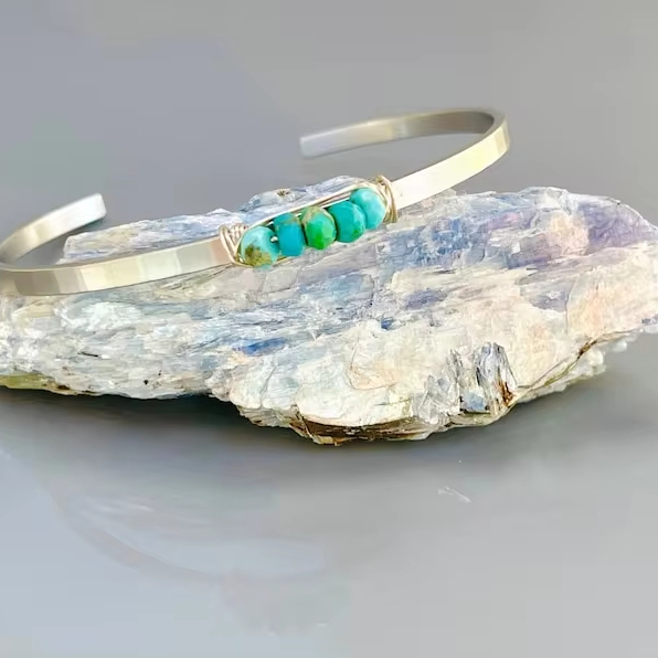 Handmade Jewelry Gemstone Natural Top Selling Vintage Peace Turquoise 18K Gold Plated 0.5m Thick Sterling Silver Cuff Bracelet