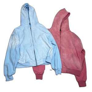 Sweat à capuche personnalisé pour homme, style streetwear, effet vieilli, sans cordon, en polaire, zippé, vintage, double couche, délavé à l'acide, effet soleil éclairé - Product Image 1